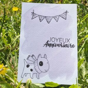 carte anniversaire chien mauve pale