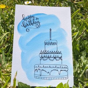 carte anniversaire bleu gateau