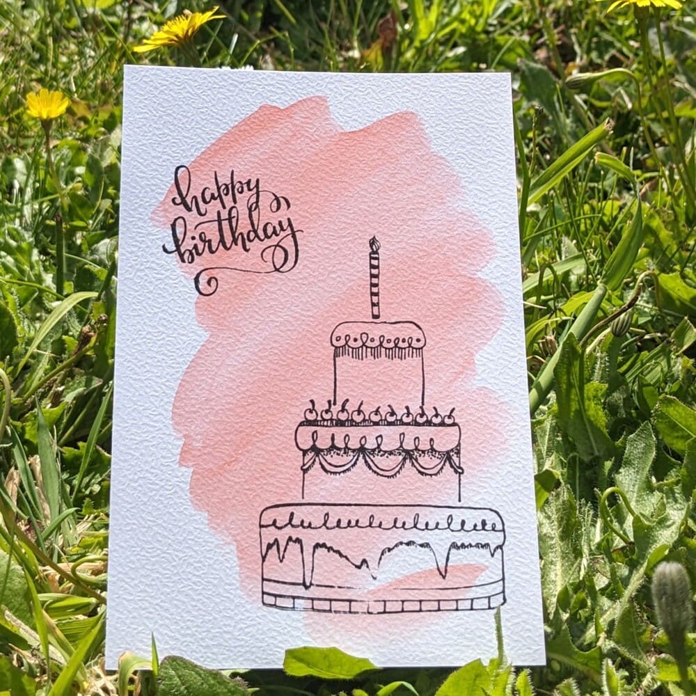 carte anniversaire gateau rose