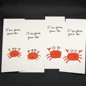 marque page avec un crabe et un message "j'en pince pour toi"